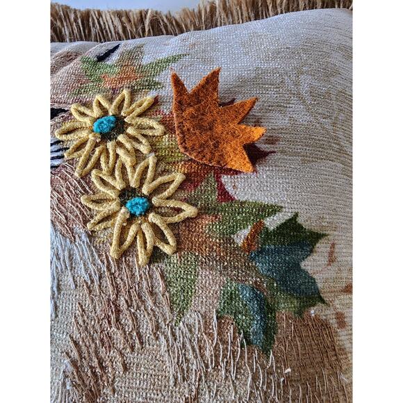 VINTAGE Fox + Flower Embroidered Log Cabin Spare Bedroom 12" Accent Throw Pillow - Picture 4 of 6